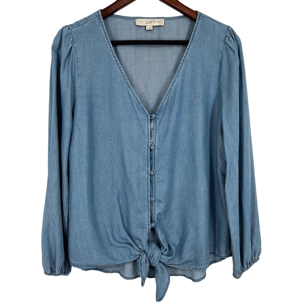 Ann Taylor Size Small Blue Jean Denim Long Sleeve Blouse Shirt Top Summer Boho